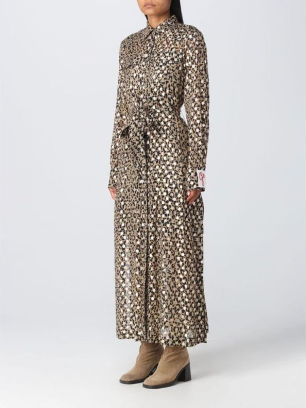 Golden Goose Metallic Leopard Print Maxi Shirt Dress IT40 US 4 INT S